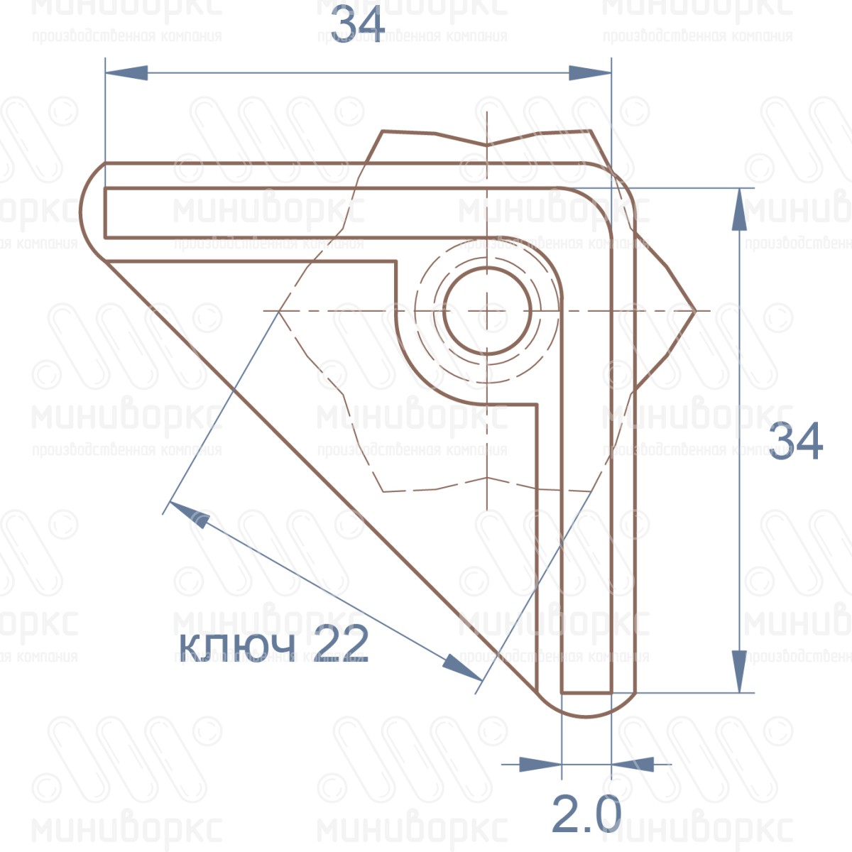 Комплекты опор для уголков и резьбовых опор 34x34 – U34-34M8.D22x15 | картинка 6